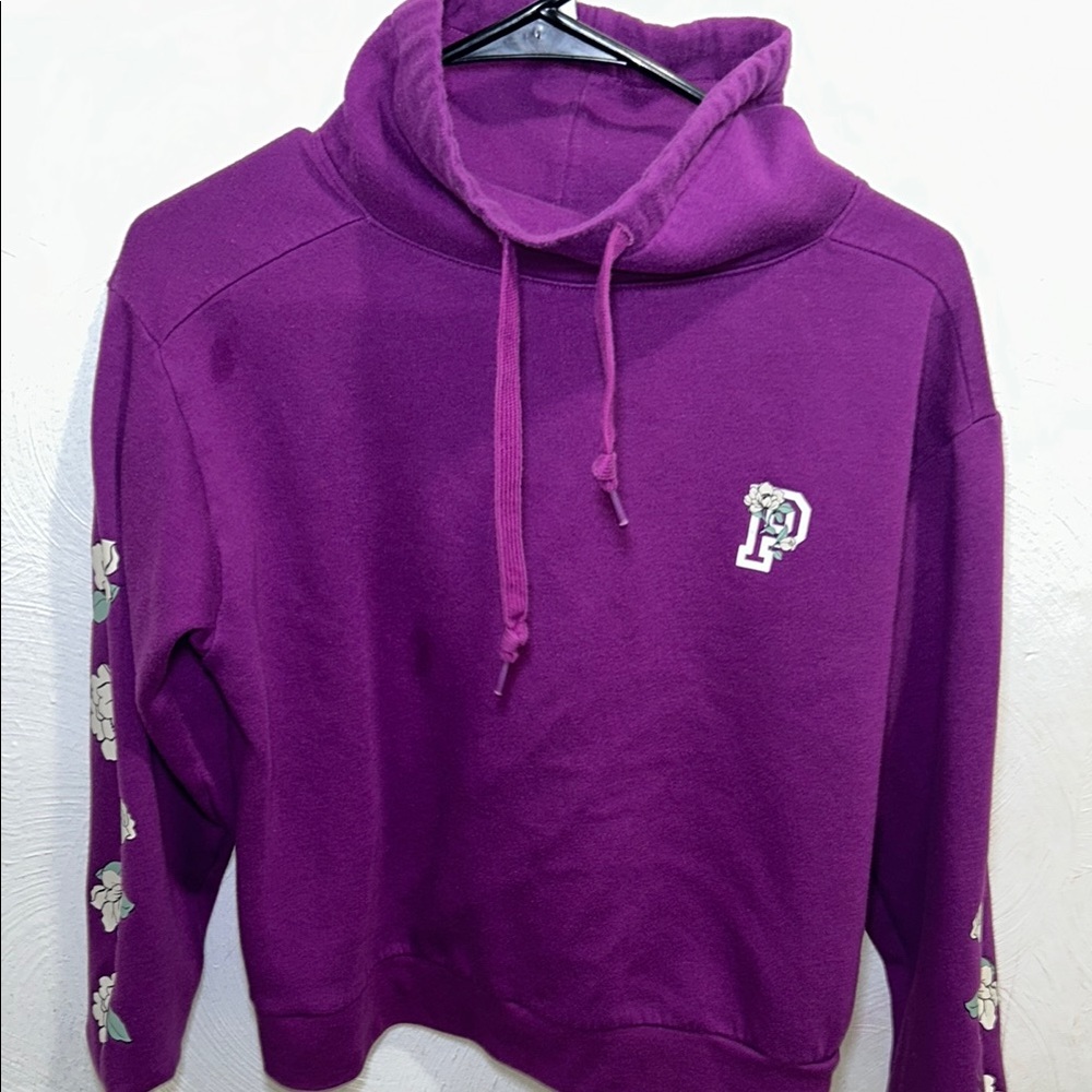 Purple Hoodie with Floral Sleeve Design